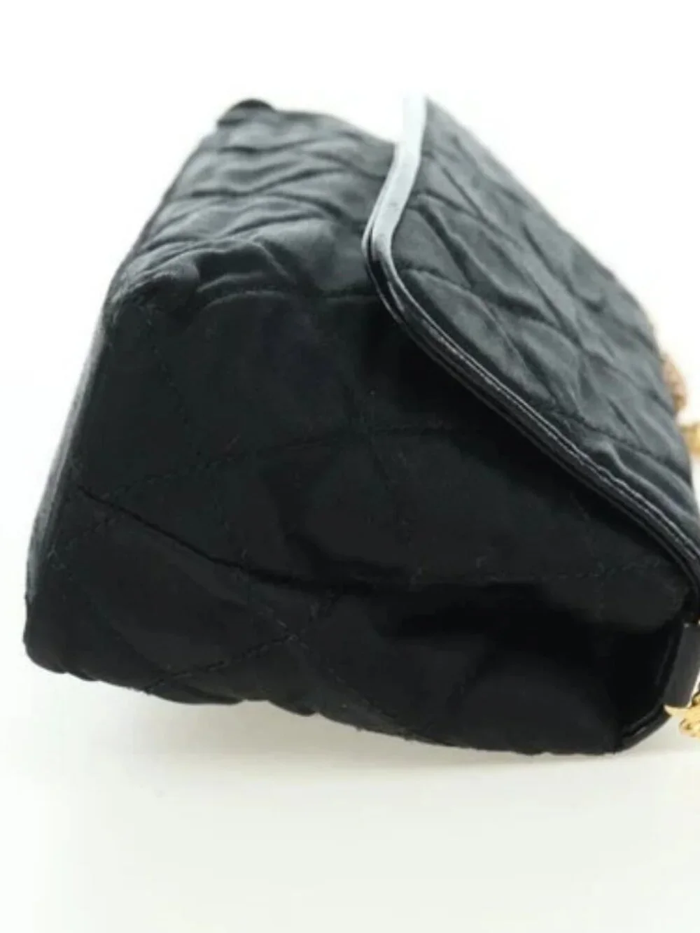 CHANEL Matelasse Chain Shoulder Bag Satin Black Gold CC Auth 168914V